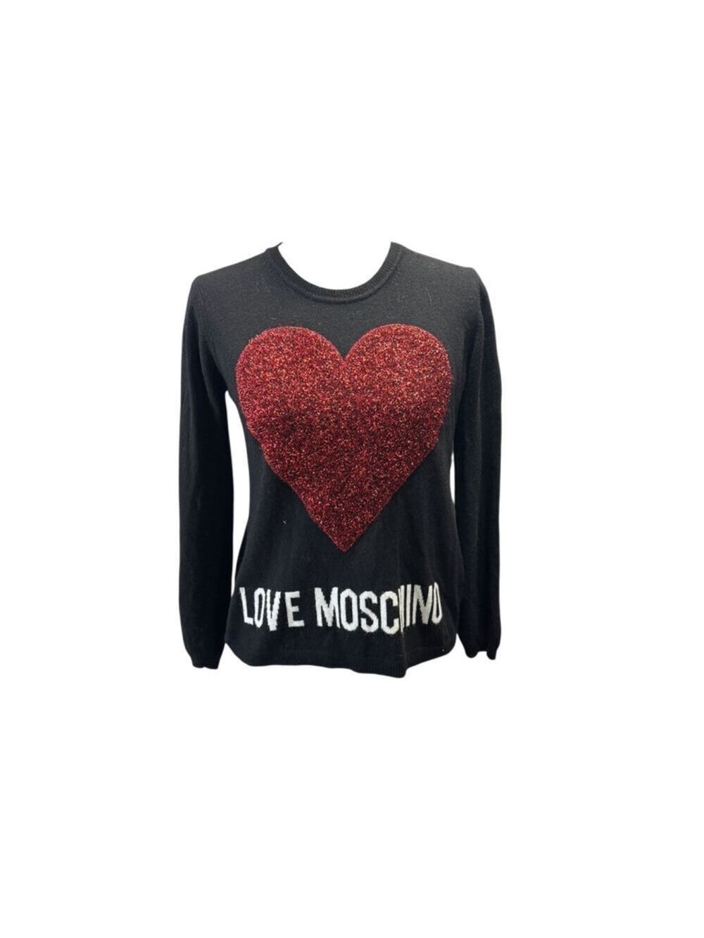 Women's Love Moschino Crew Neck Sweater S Black with Red Heart